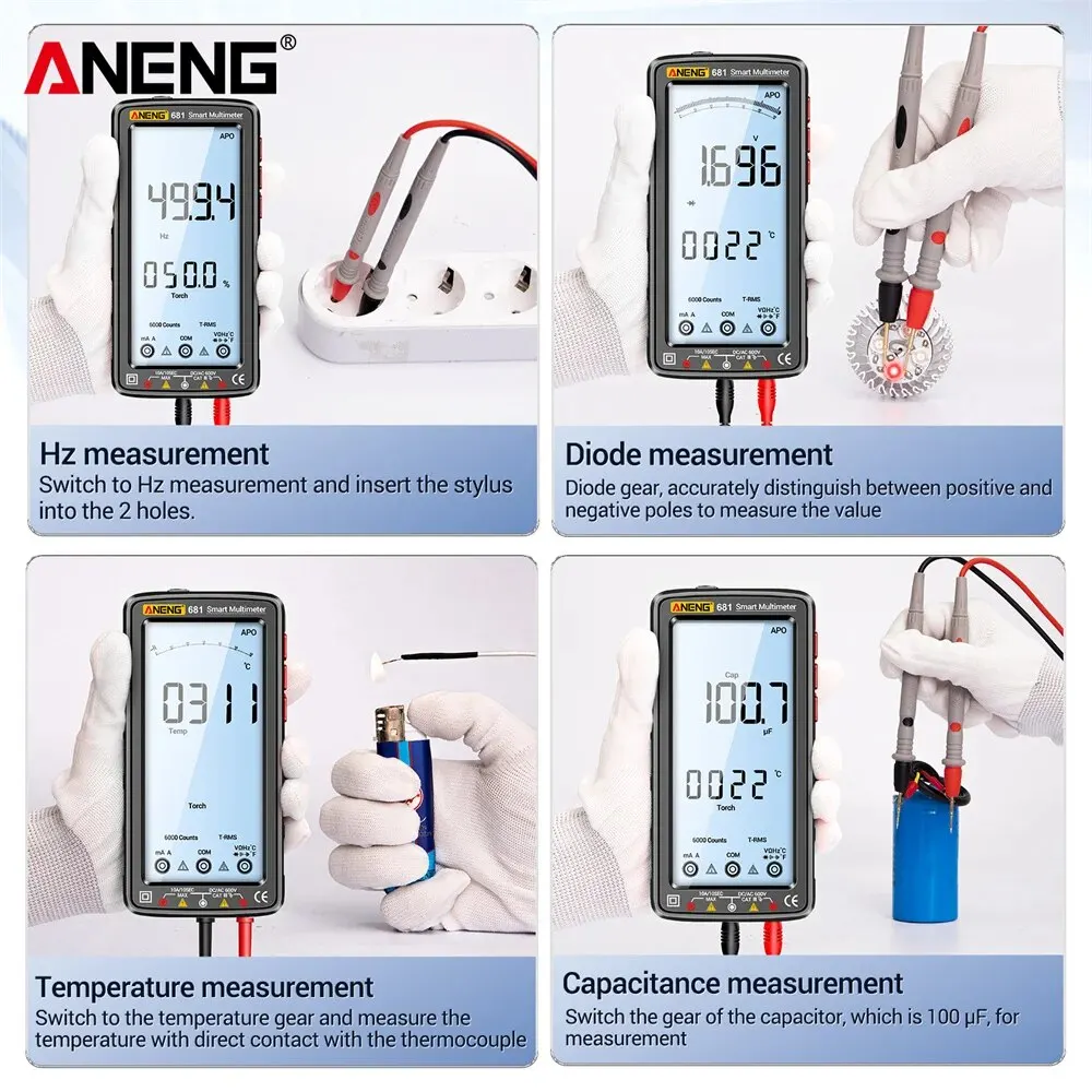 ANENG 681 multimetro professionale digitale ricaricabile Tester di tensione senza contatto misuratore di tensione AC/DC Tester di corrente dello schermo LCD