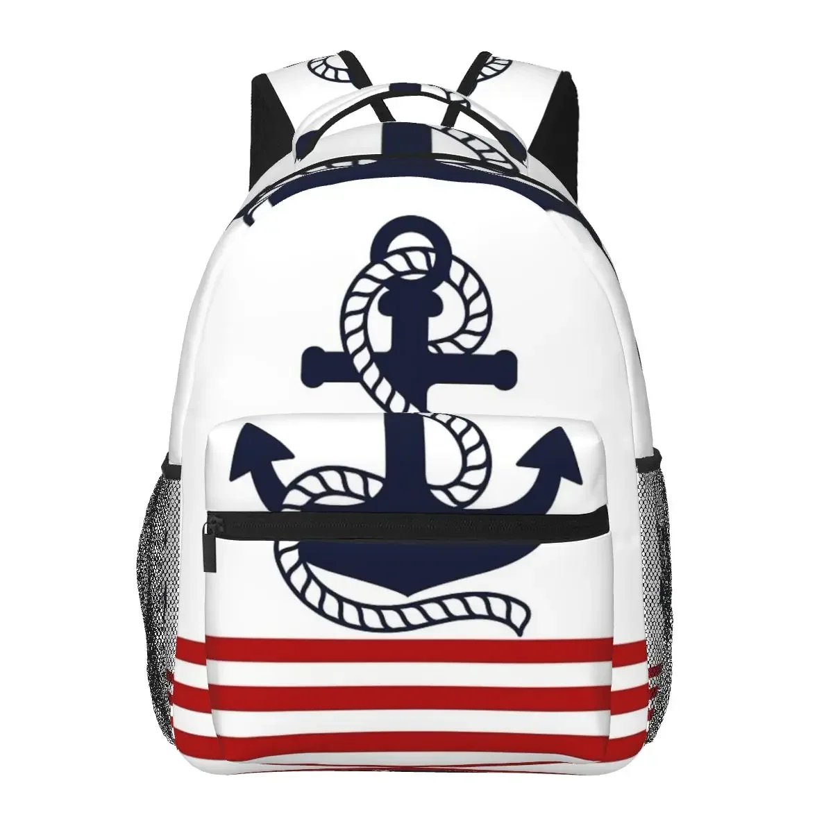 Nautical Red And White Stripes With A Navy Blue Anchor Backpacks Boys Girls Bookbag Students School Bags Rucksack Shoulder Bag