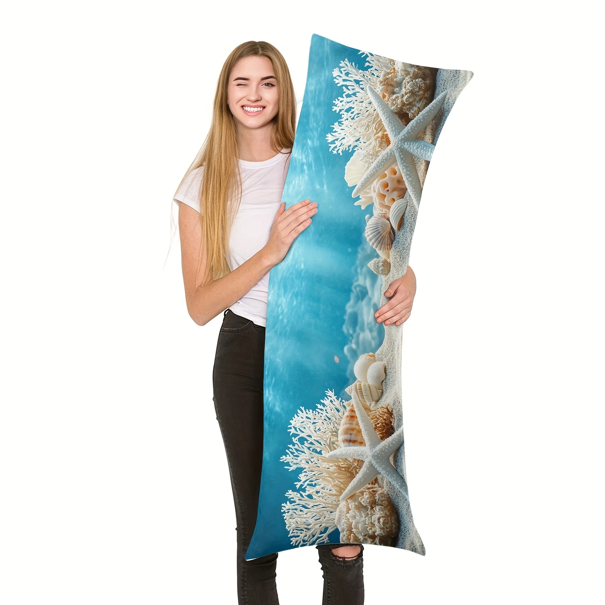 1pc Large Double-Sided Tropical Beach Ocean Theme Pillowcase, Adorned with Starfish, Seashells, And Coral Patterns - Soft Fabric