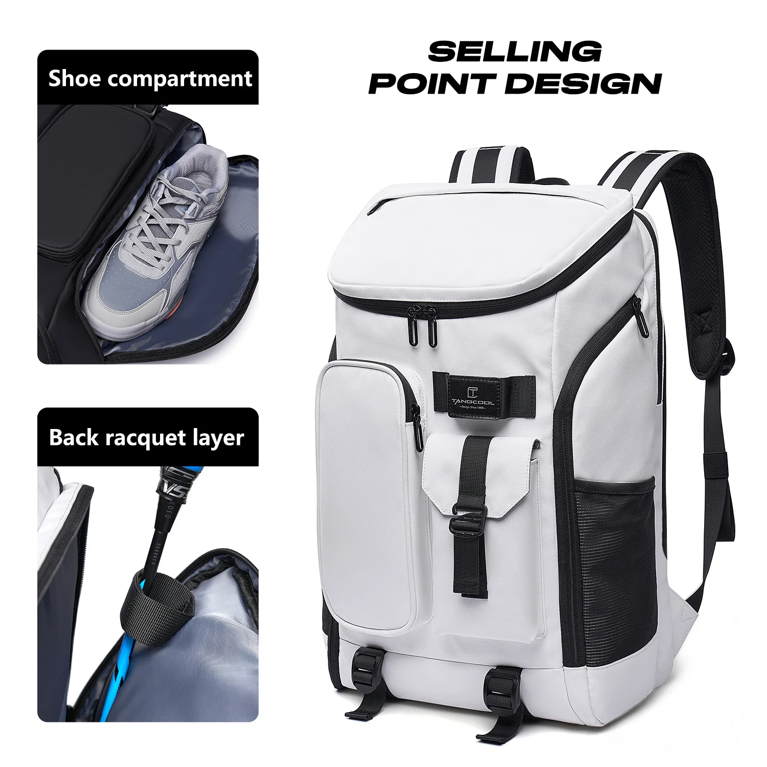 

TANGCOOL Waterproof Tennis Backpack Large Capacity 17.3 Laptop Bag Shoe Racquet Compartment Durable Sport Backpack Gym Travel