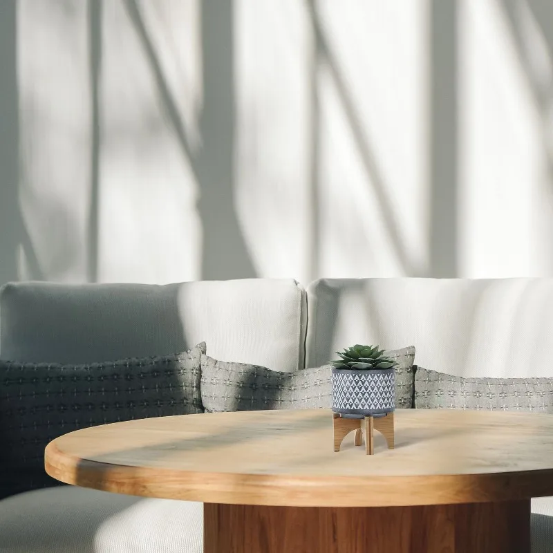 

5 Inch Aztec Ceramic Flower Pots with Wooden Base Indoor Outdoor Planters for Hall Living Room Bedroom Garden Poolside Balcony