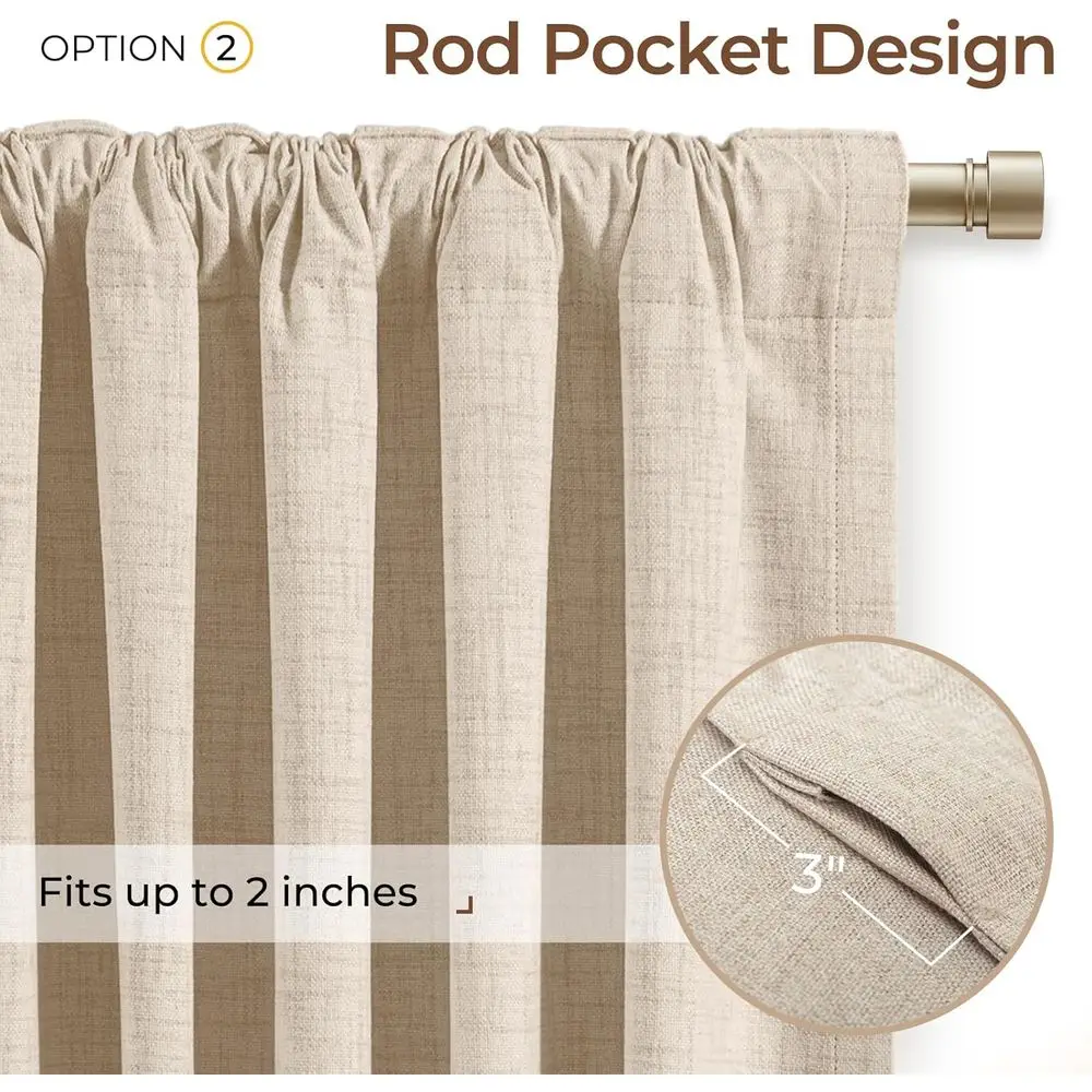 Rideaux occultants en lin, longueur 96, ensemble de 2 panneaux avec languettes arrière, isolation thermique pour chambres à coucher, couleur flocons d'avoine