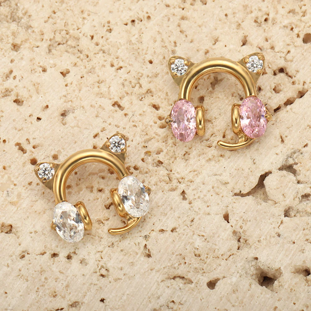 PUTITUP F136 سبائك التيتانيوم القط سماعة أقراط زركونيا منخفضة الفاخرة الأذن العظام الشفاه مسمار ثقب الجسم مجوهرات عالية الجودة