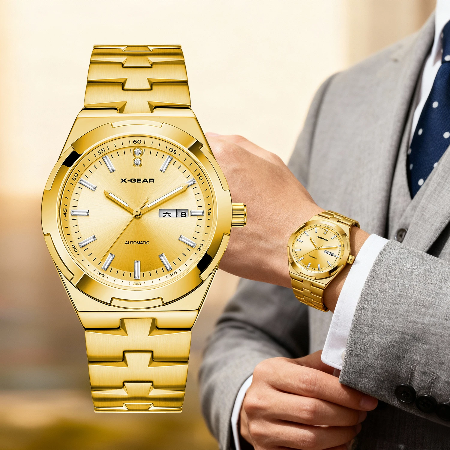 Мужские часы X-GEAR с автоматическим механическим механизмом, светящиеся, водонепроницаемые, модные и классические