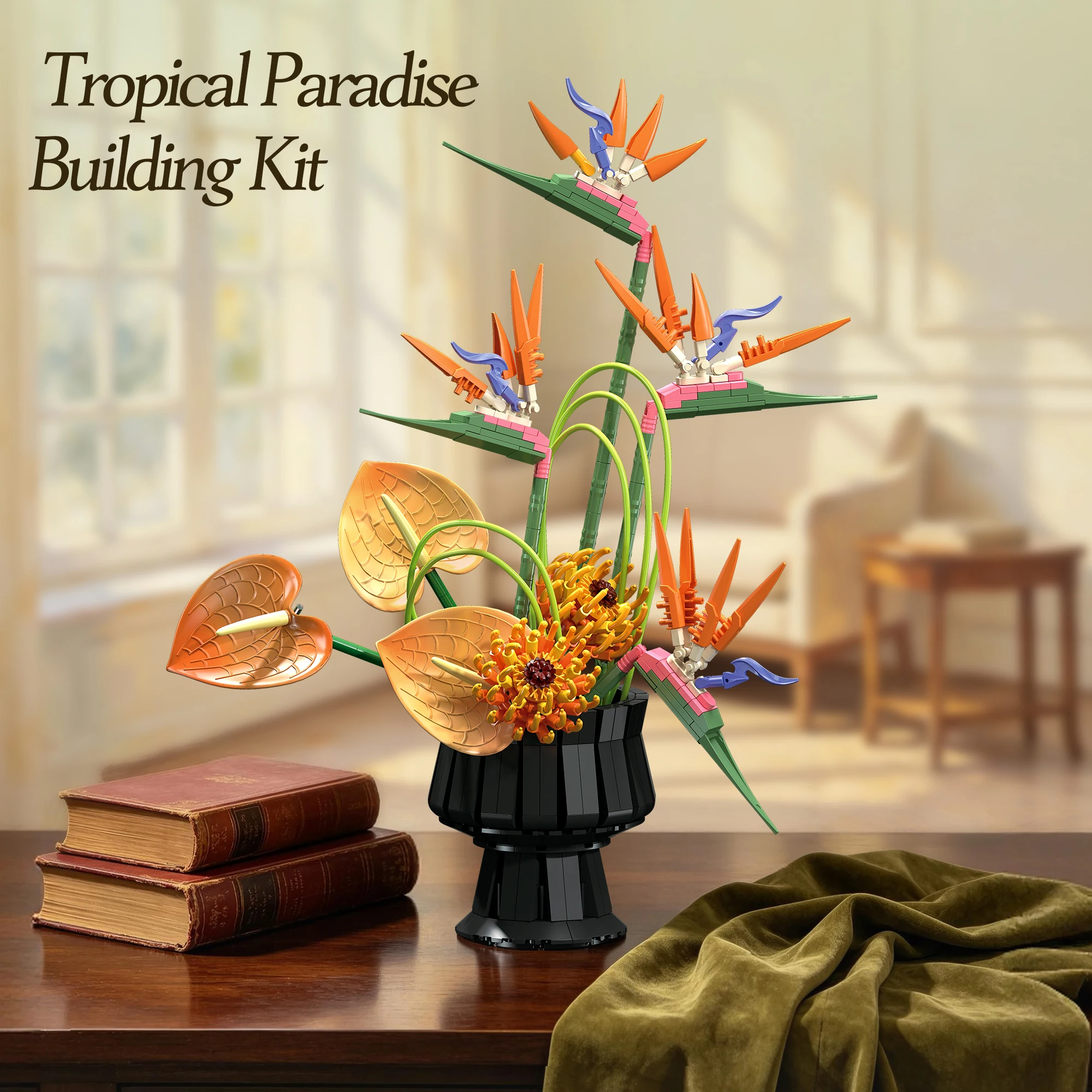 Tropical Bird of Paradise Flower Building Blocks Set Exotic Home Decor DIY Model Ornament Symbol of Freedom and Good Luck Gift
