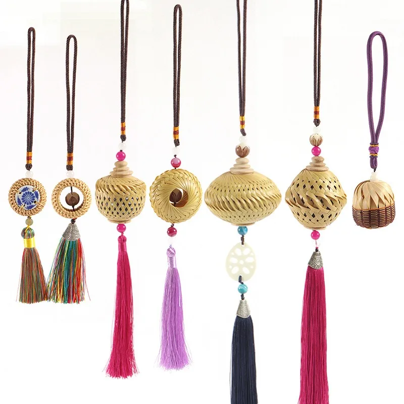 

Bamboo and rattan woven fringed pendant creative Chinese cheongsam jade pendant waist hanging ancient
