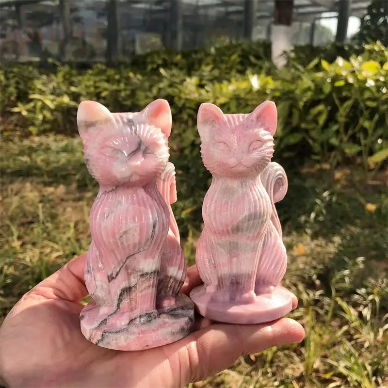 

Натуральный розовый опал, мультяшный кот, резьба по ручному мультяшному камню, целебные полированные минеральные украшения, украшение для дома, 1 шт.