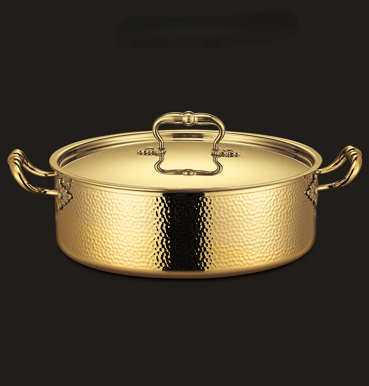 Stainless steel golden hot pot, household hammer pattern soup pot, commercial induction cooker, special large capacity