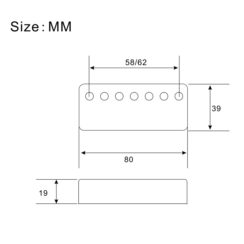 2Pcs Brass 7 Hole 7-String Pickup Humbucker Cover 80*39mm Pole Spacing 58/62mm LP Electric Guitar Chrome Black Gold for Choose