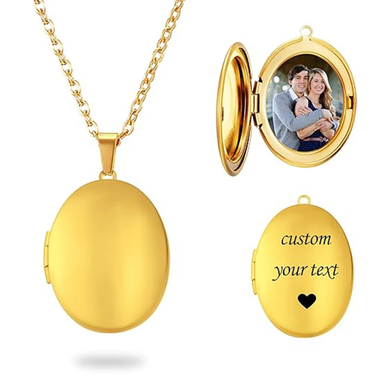 Personalisierte Medaillon-Halskette für Frauen, individuelle Foto-Herz-Anhänger-Halskette, individuelle Bild-Medaillons-Halsketten, Geburtstagsgeschenke – Detail 10