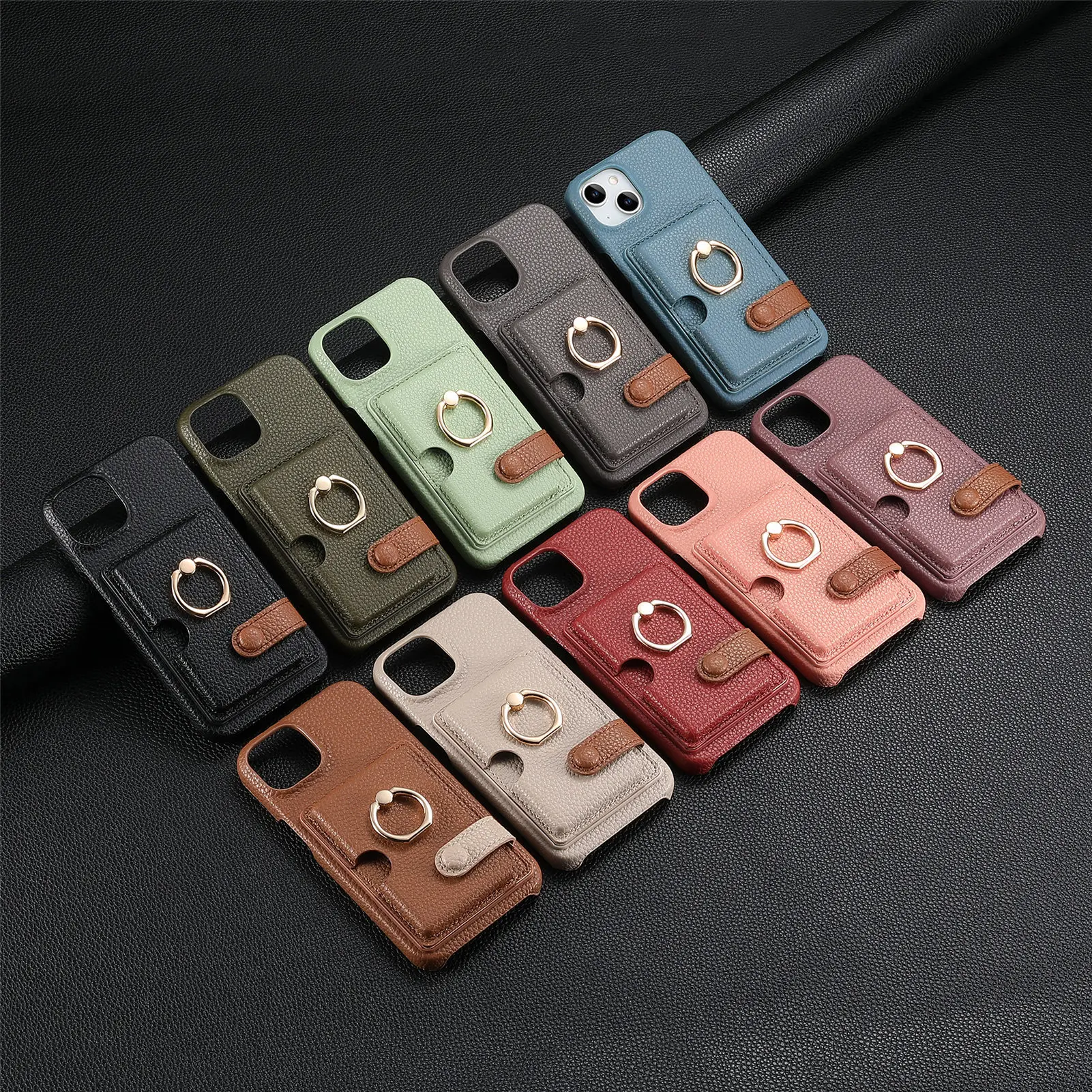 Leather Ring Support Phone Case for IPhone 17 Air 16E 18 16 15 14 13 12 11 Pro Max Plus Wallet with Card Holder Shockproof Cover