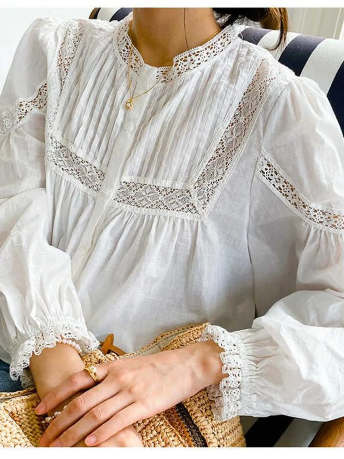 

French Sle Loose Fit Cotton irt Long Sve Lantern Sve White irt Design Sensation Ele Lady's irt Summer New A...