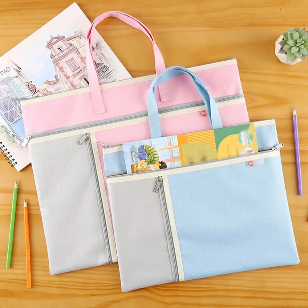 휴대용 책 보관 가방 옥스포드 천 방수 파일 주최자 핸드 헬드 핸들 아트 보관 가방 사무용품