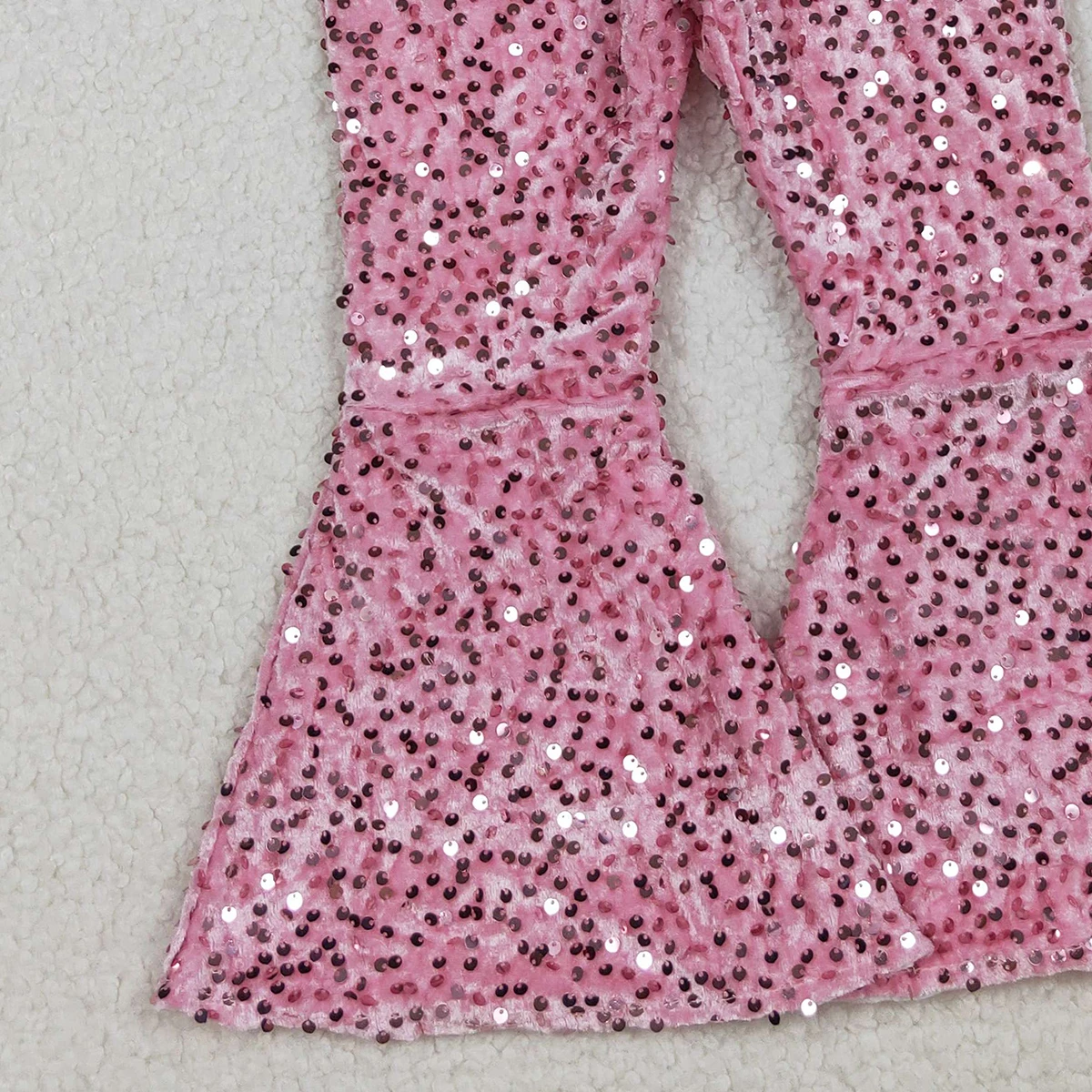 الفتيات الوردي الفاتح الترتر جرس أسفل السراويل تألق الترتر الوردي جرس أسفل السراويل ملابس الأطفال المناسبات الخاصة