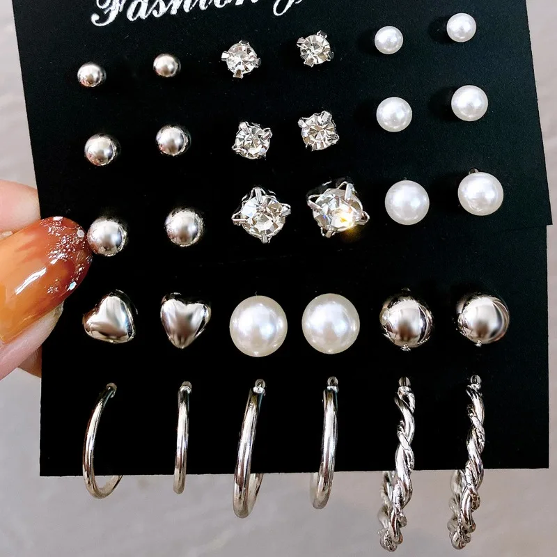 15 Pairs of Heart-shaped Pearl Zircon Fashionable and Simple Unisex Earrings Set Suitable for Daily Wear, Jewelry Gifts