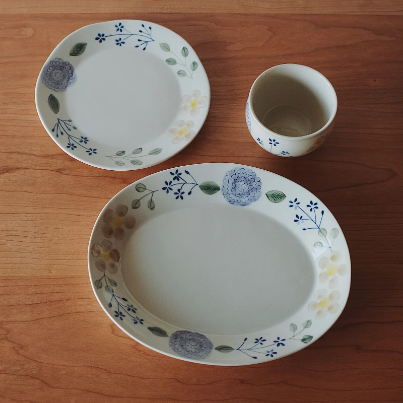Collect Time Endless Summer Hand Painted Series Ceramic Small Tea Cup Oval Plate Flat Plate Household Tableware Dining Daily Use