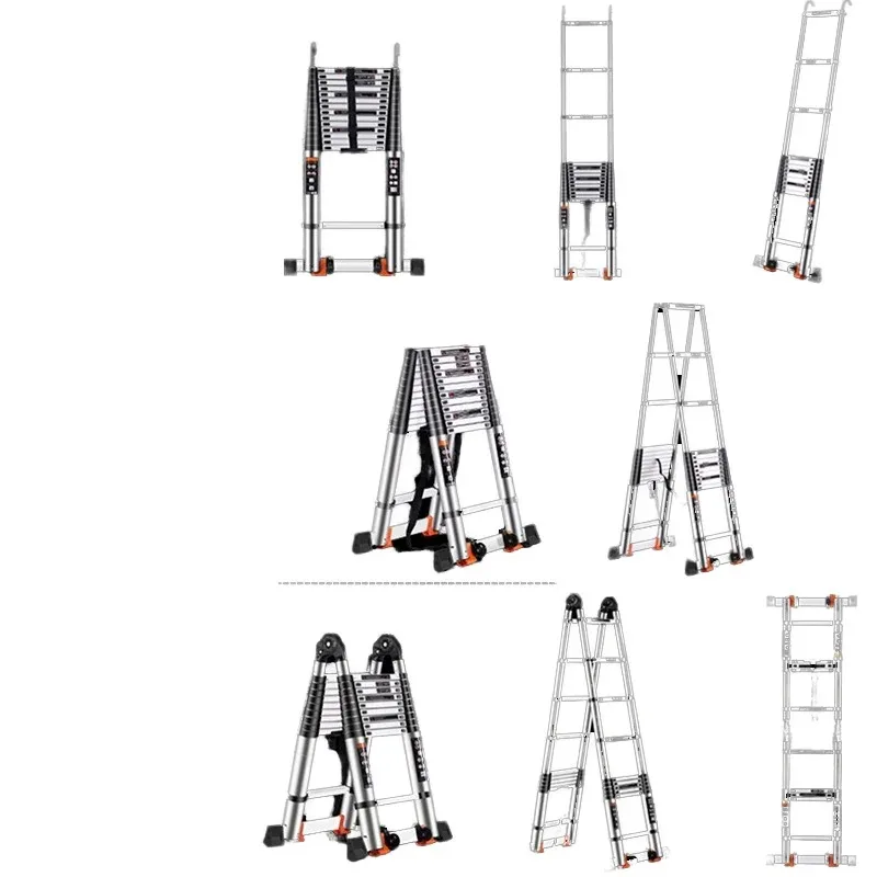 Dual-Purpose Stainless Steel Telescopic Ladder Herringbone Bamboo Lift Staircase Multi-functional Foldable Household Ladder Home