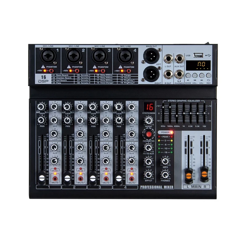 

4 Channel Audio Mixer Digital Mixer Sound Card Microphone Live Broadcast Computer Recording DJ Audio Equipment