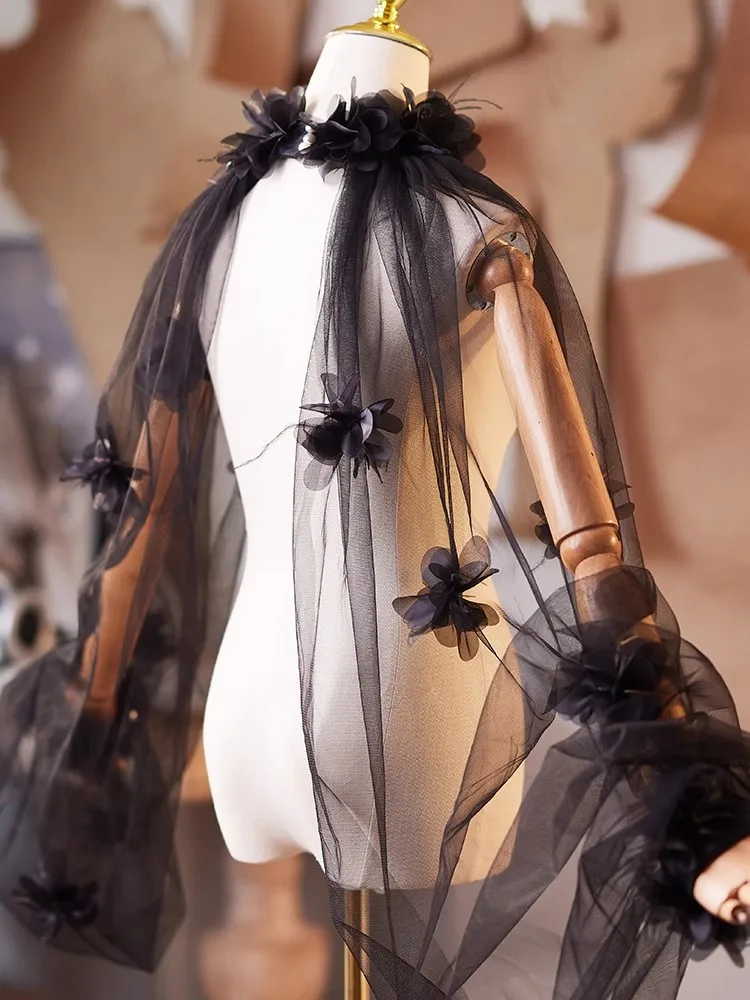 المرأة زهرة سوداء شبكة الباشمينا أداء الإناث عرض الحفلات شال عباءة طوق R2672