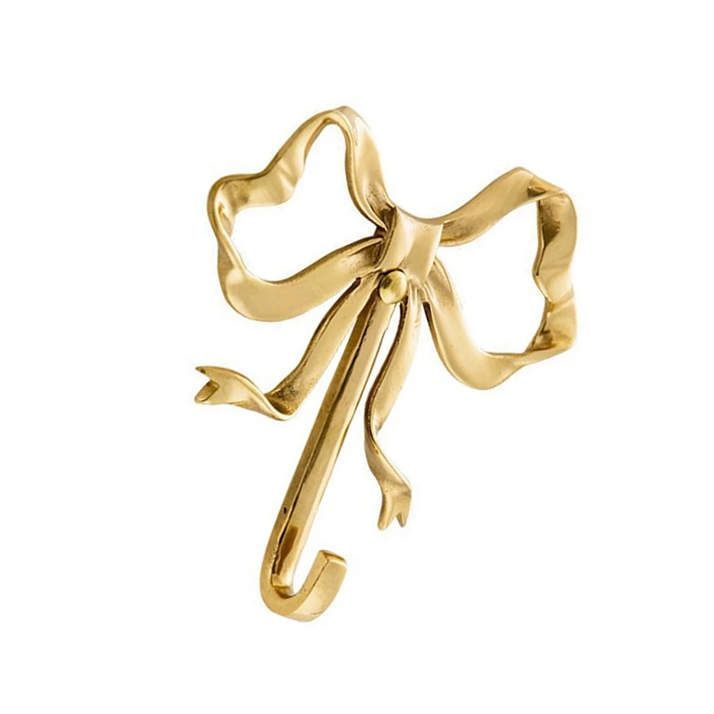 Wall Mounted Bowknot Hooks Gold Alloy Set of 4 for Home Organization Narrow Space 2.55x2.16x0.59 Inch Each Wall