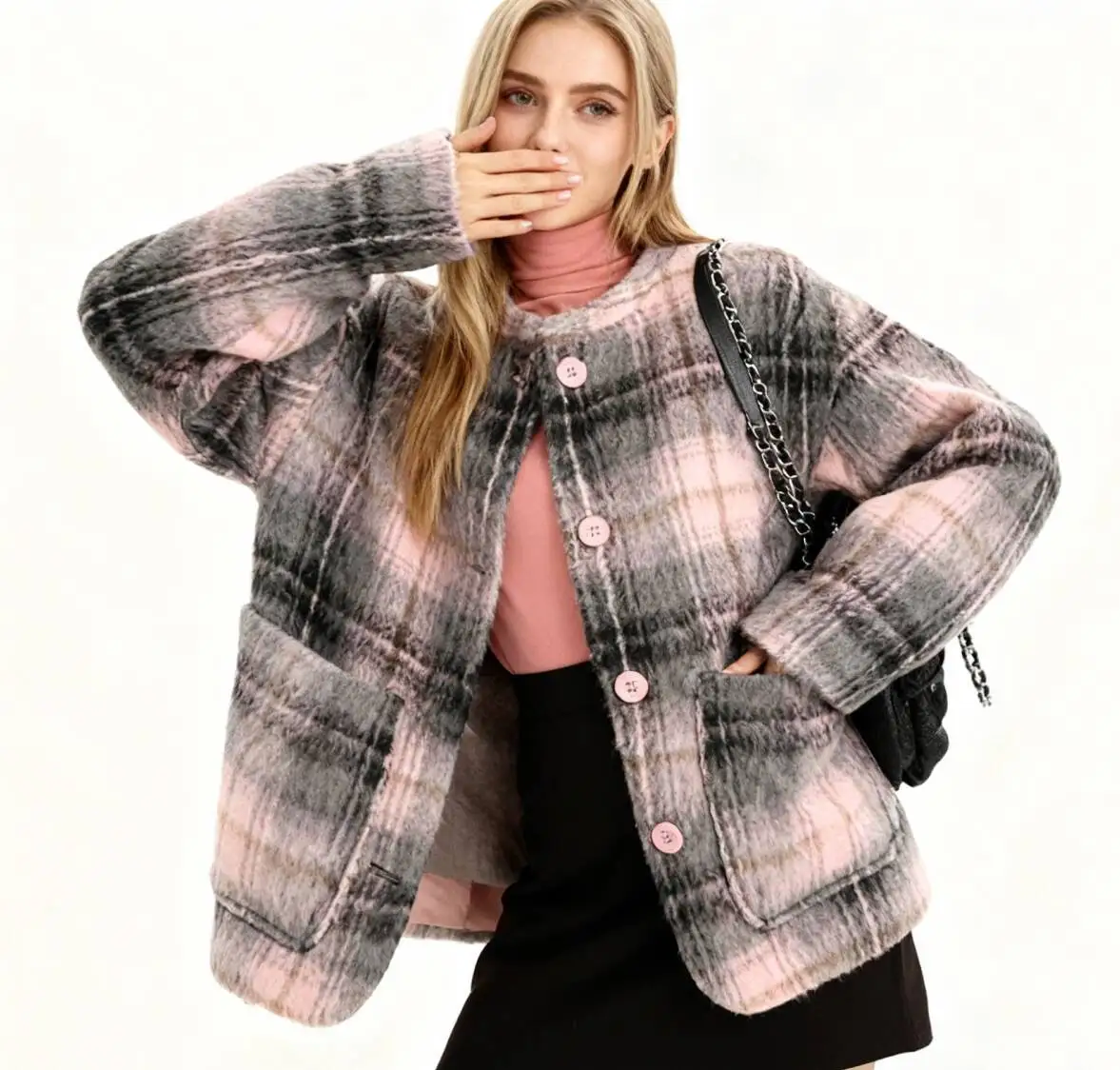 

Шерстяные пальто Женское шерстяное пальто с добавлением хлопка Осень Синель Бархат Асимметричная вышивка на пуговицах Укороченная талия OL