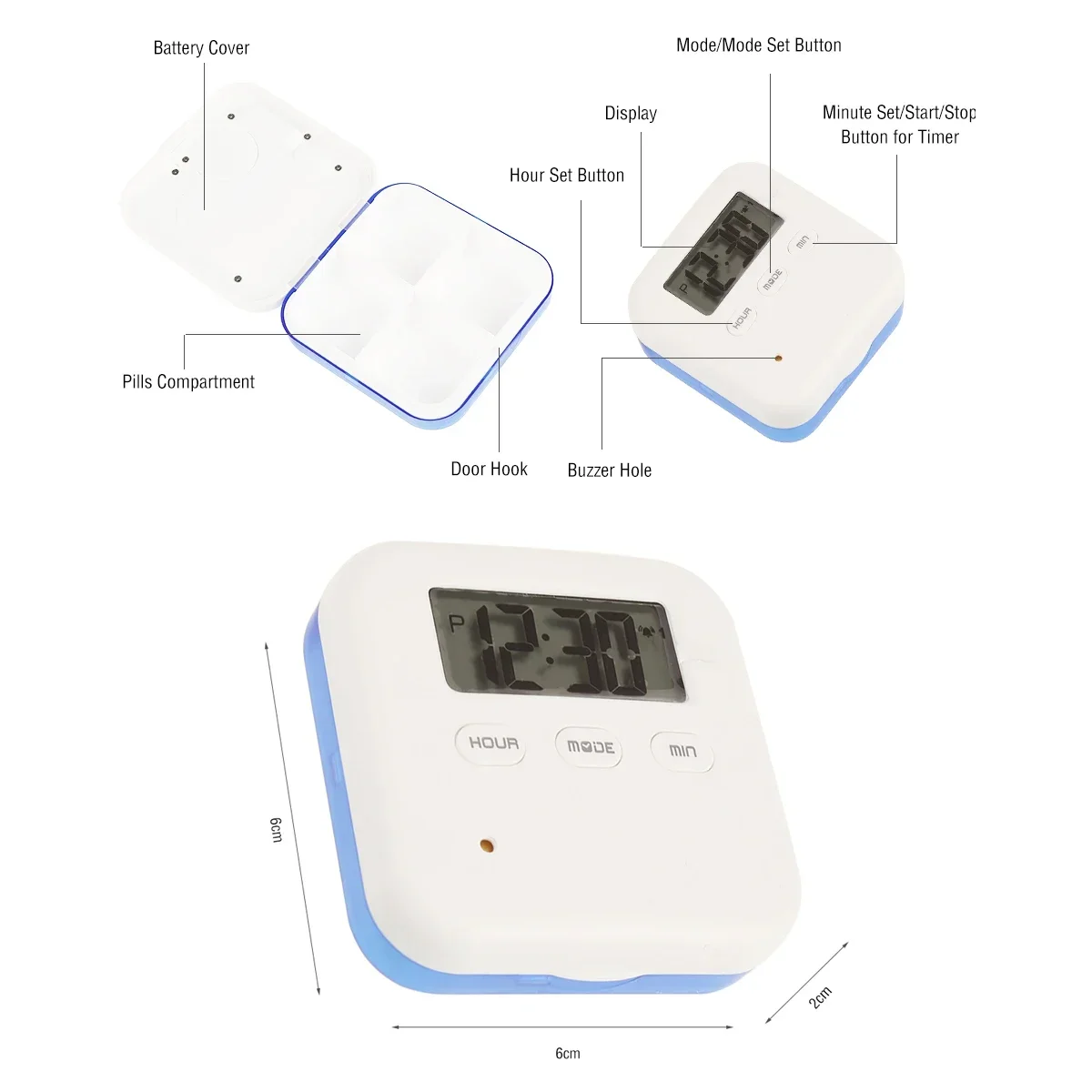 Portapillole elettronico intelligente Sveglia Promemoria Scatole portaoggetti per medicinali Tablet con timer Scatola segreta Accessori portatili