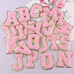 8CM Carnival Pink Letters Embroidered Iron On Patch Applique Diy Name Badge Alphabet Patches For Clothing Bag Accessories