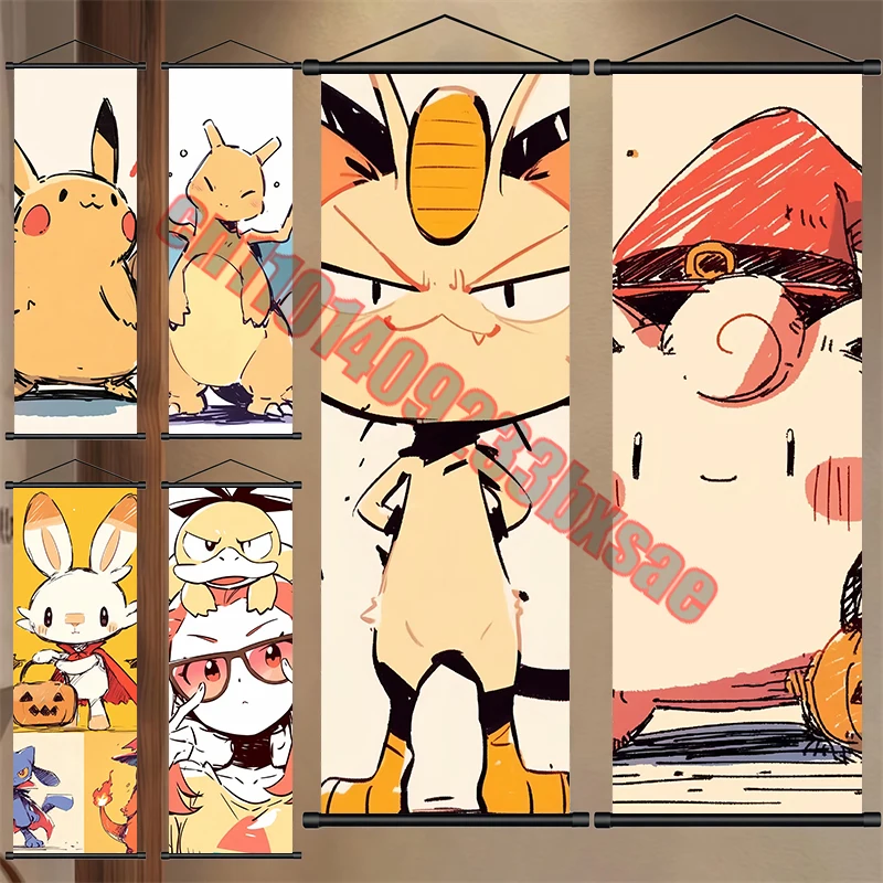 

Japanese Classic Anime Pokemon Pikachu, Psyduck, Charizard Premium Reel Drawing Suitable for Bedroom Decor Children's Gift