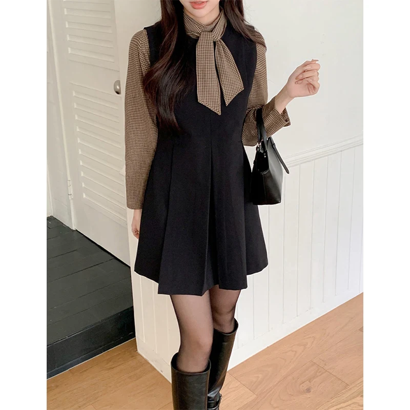 Vintage Plaid Shirts Frauen Harajuku Spitze Up Blusen Frühling Herbst Büro Damen Elegante Koreanische Lange Hülse Lose Design Tops Neue