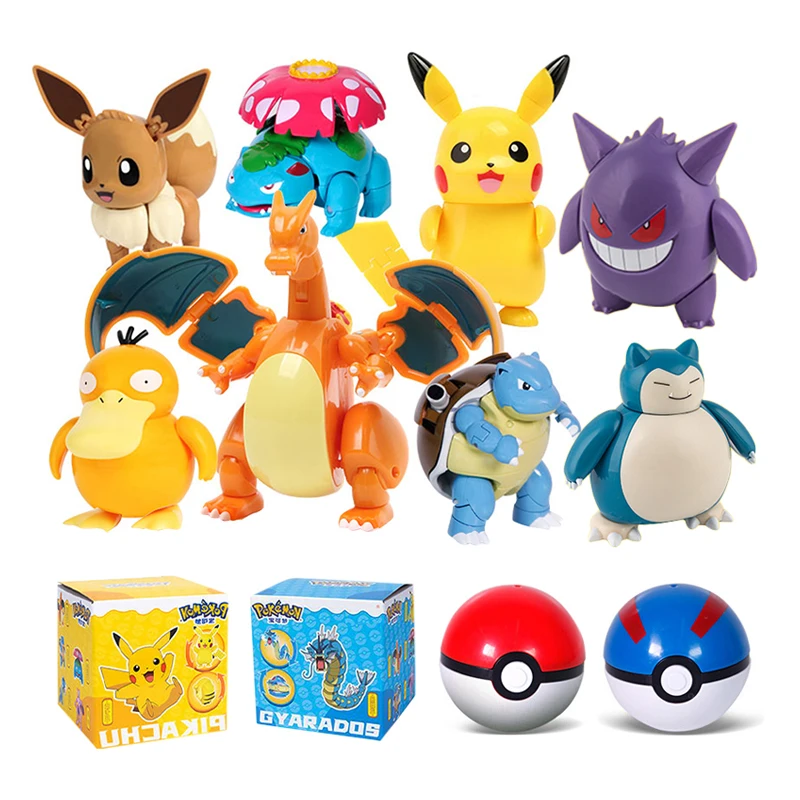 Pokemon Figura Pokeball Eevee Venusaur Pikachu Gengar Psyduck Charizard Blastoise Snorlax Originale Elfo Palla bambino Regalo di compleanno