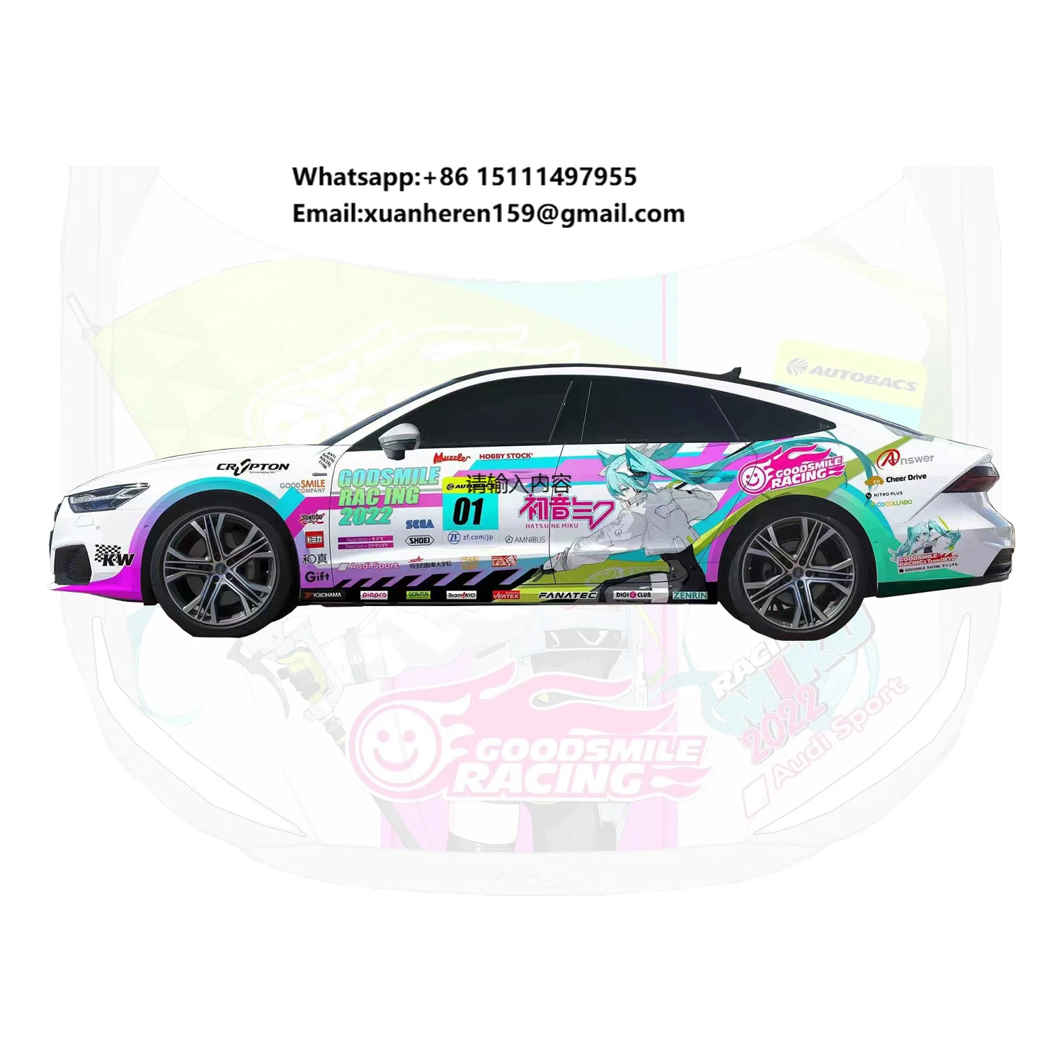 

Wholesale Anime Itasha Car Wrap Universal Size PVC Cast Vinyl Decal Factory Designed Car Foil Livery Cast Wrap for Hatsune Miku