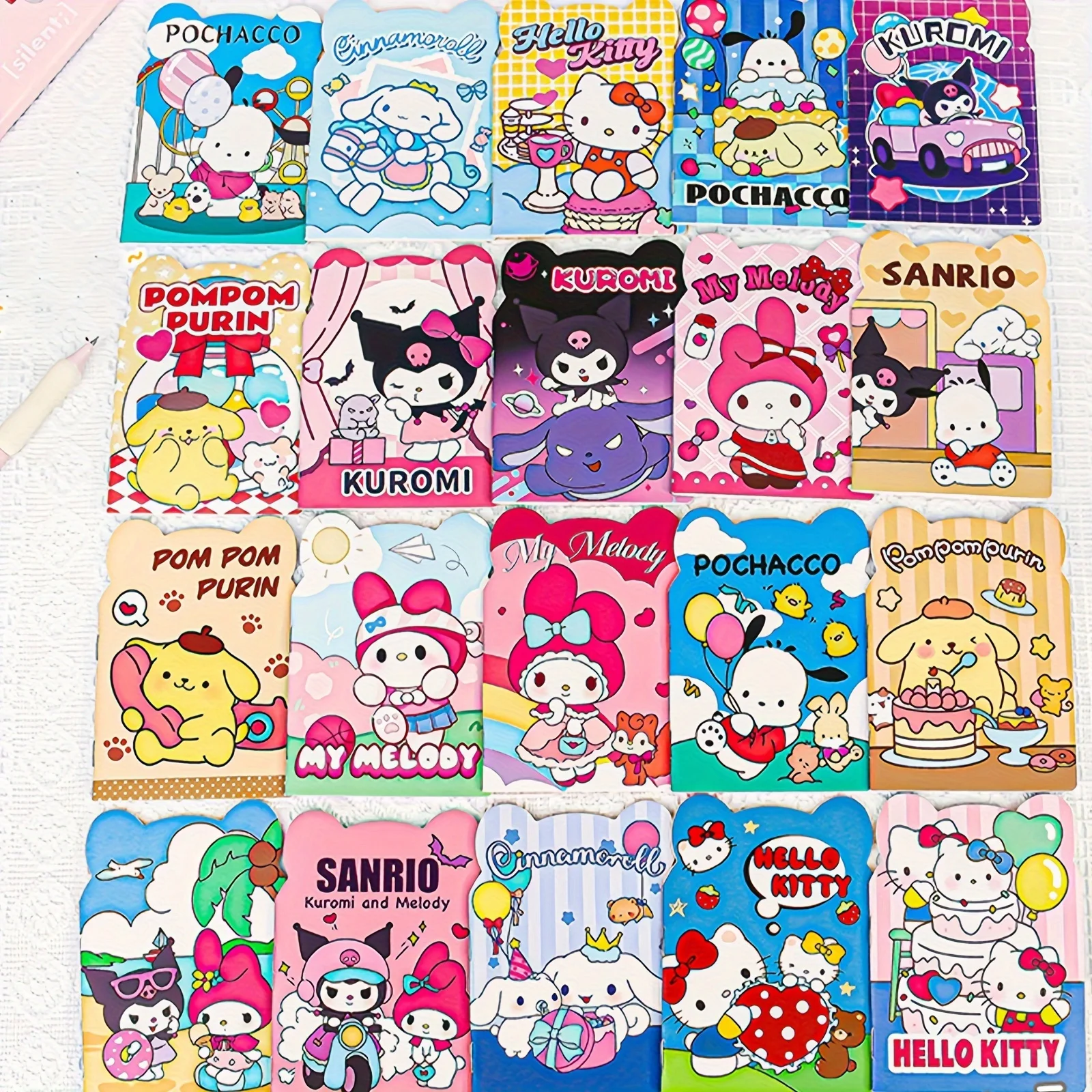 20 قطعة من دفاتر الملاحظات الصغيرة - Hello Kitty، Kuromi، Cinnamoroll، My Melody لوحات مذكرة ملونة بحجم الجيب لهدايا حفلات المكتب