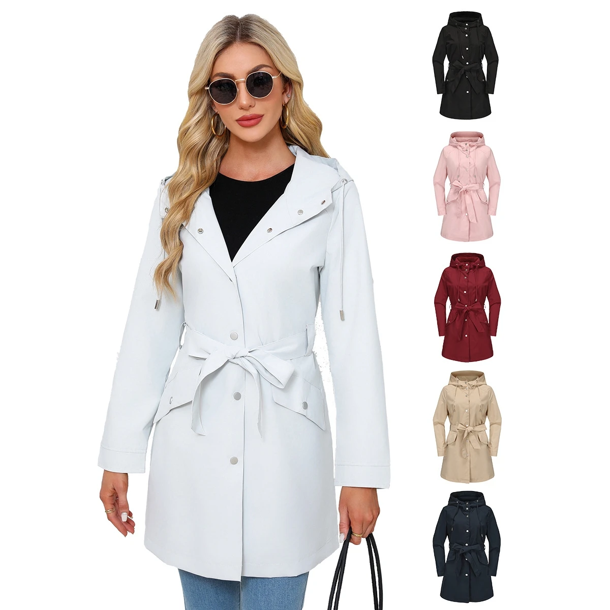 

Water-Resistant Casual Hooded Jaet Thin Loose Women's Windbreaker Coat Spring Autumn New Sle Faionable Commute Polyester
