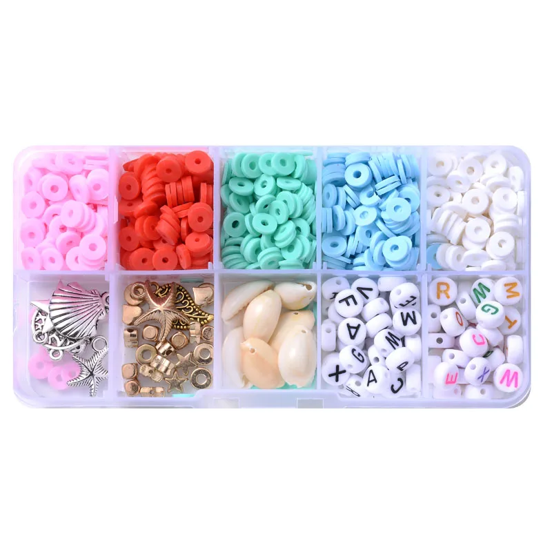 

10 Grid Approx 1200Pcs Flat Round Polymer Clay Beads Acrylic Letter Beads Alloy Pendant for Charms Bracelet Jewelry Making