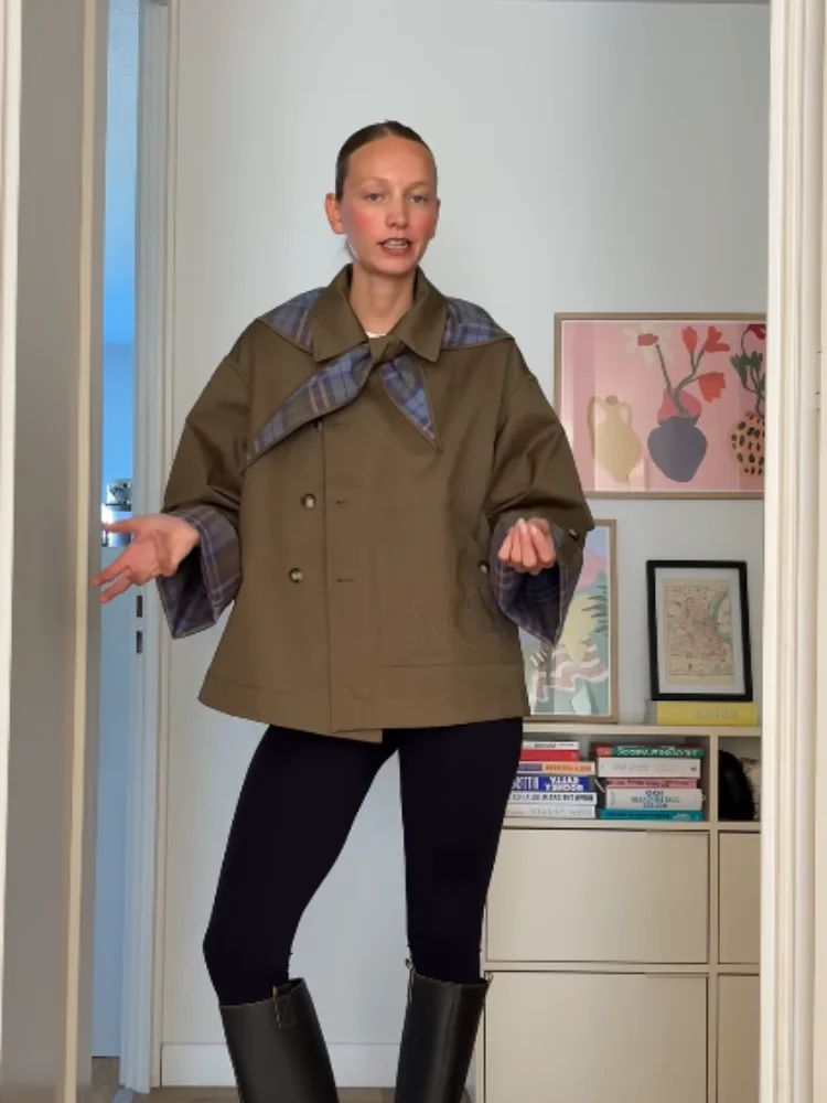 เสื้อโค้ทสองด้านมีสไตล์ผู้หญิงลำลองเก๋หลวมลายเสื้อกันลมฤดูใบไม้ร่วงแฟชั่นดีไซเนอร์ Y2k เสื้อผ้าสตรีทที่สะดุดตา