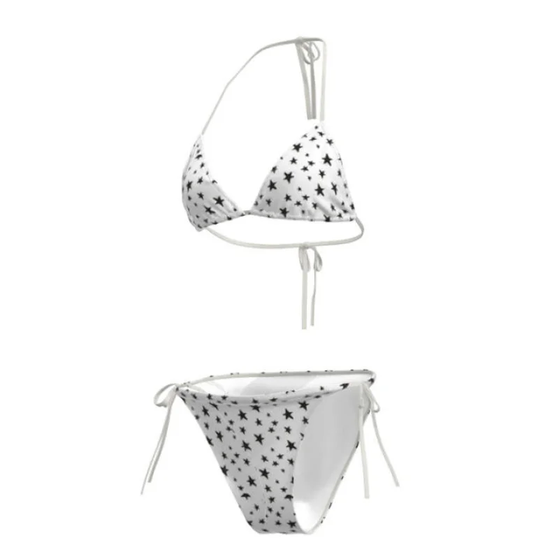 Japanese subculture Y2K Harajuku retro white star printed bikini set American trend sexy girl vacation style bikini emo