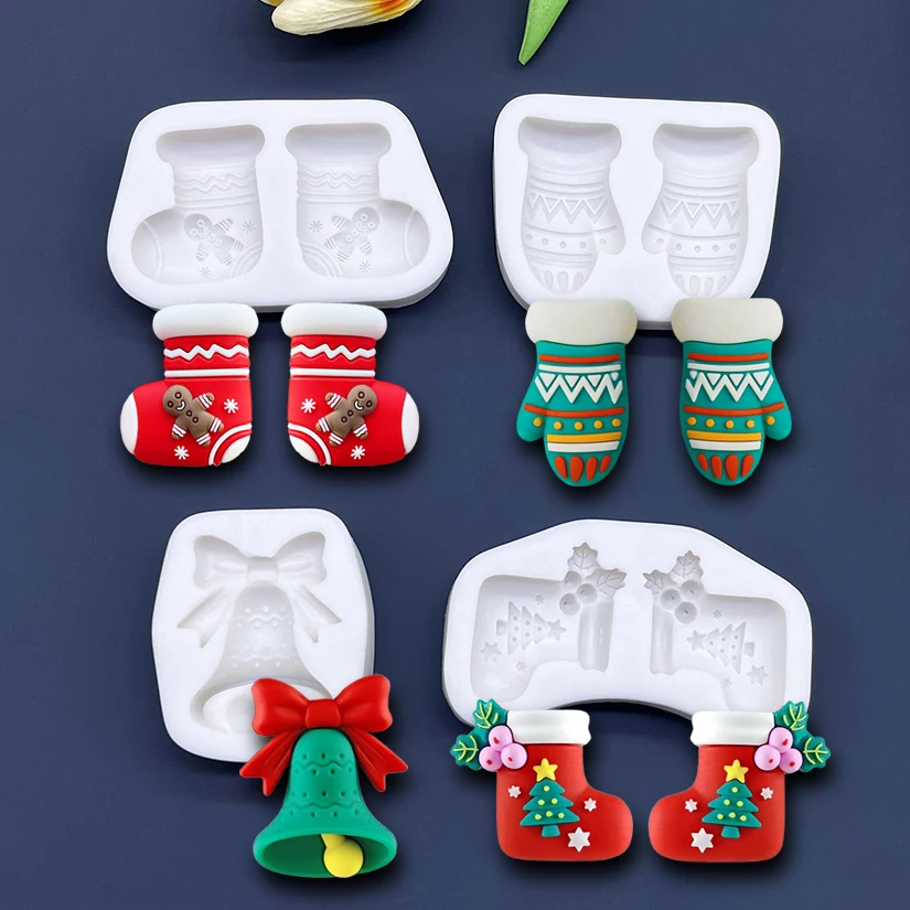 Jingle Bell Christmas Stocking Gingerbread Man Glove Silicone Sugarcraft Mold Cupcake Baking Fondant Cake Decorating Tools