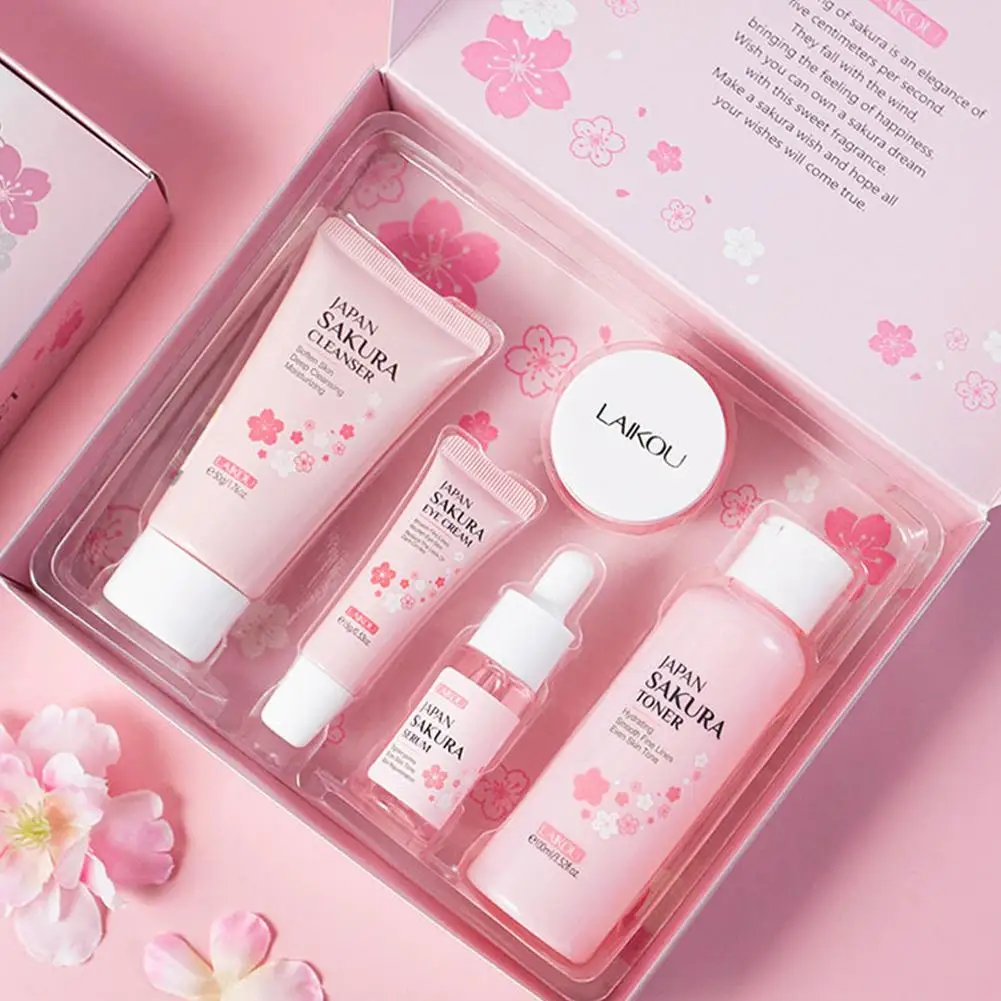 5pcs Sakura Skin Care Set Hydrating Moisturing Smoothing Nourishing Brightening Firming Women Beauty Skincare Product