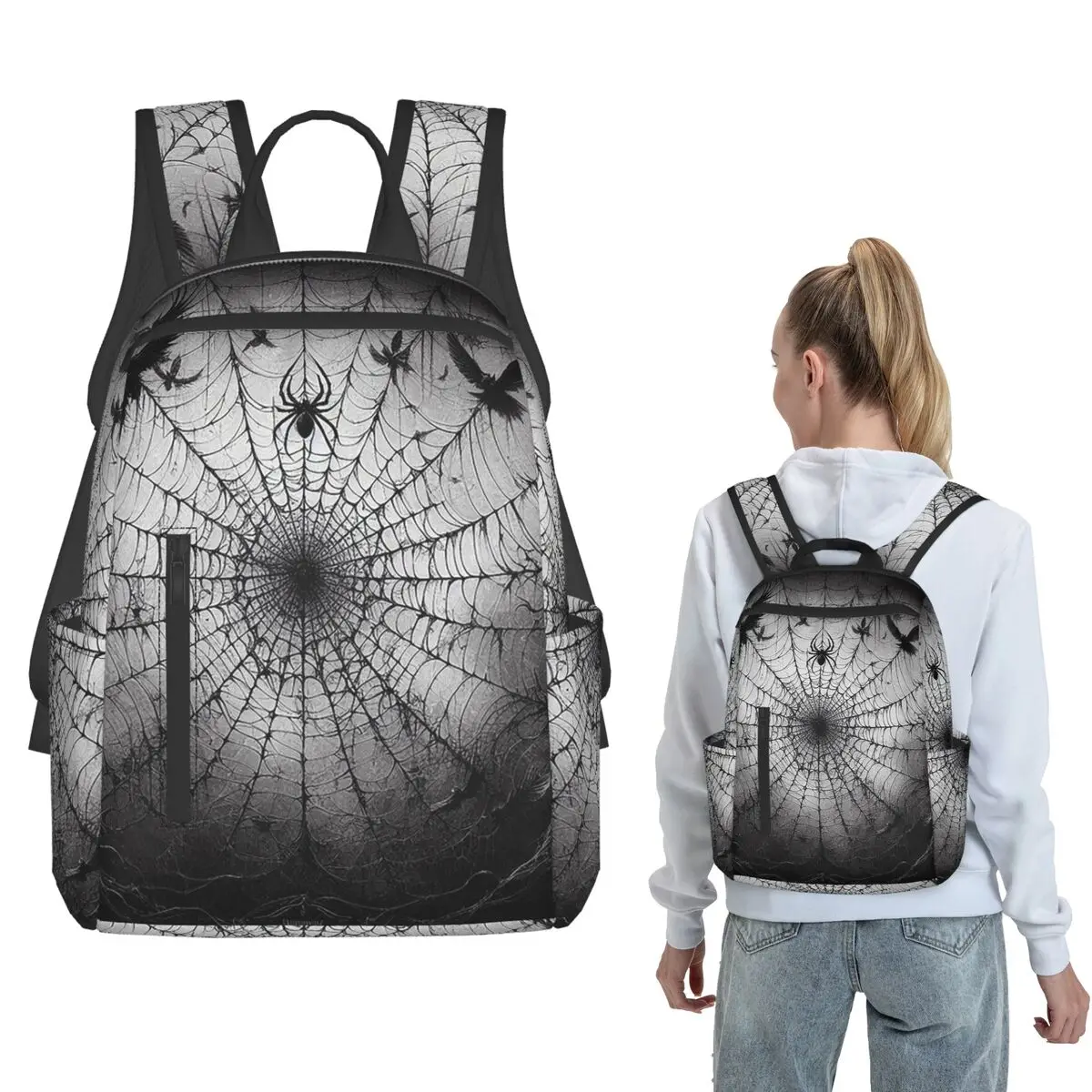 Gothic Spider And Web Print Backpack Large Capacity Children BookBag School Bag Shoulder Bags for Men Women