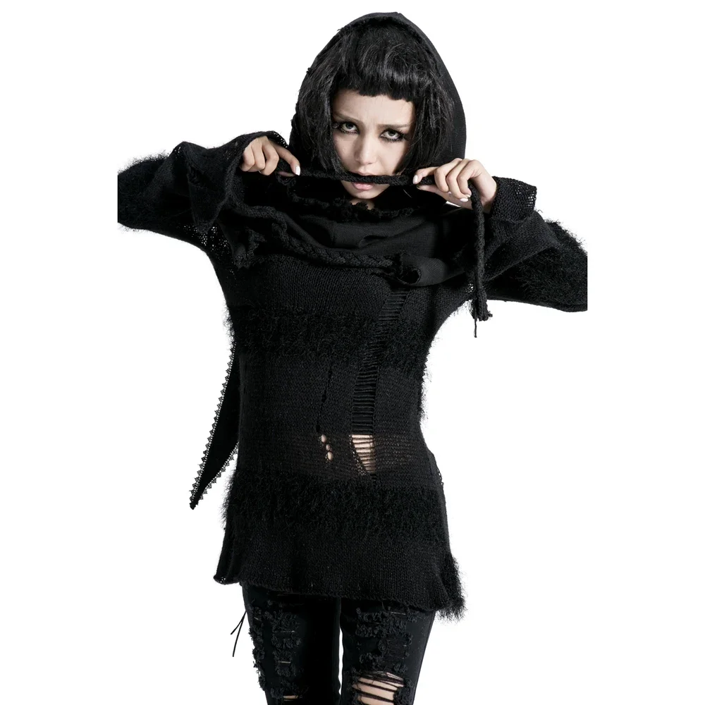PUNK RAVE Gothic Girl Visual Kei Black Ladies Knitted  Wool Ponchos Caps Fashion Scarf Hat Wrap MUFFLE KERA Tops Free Size