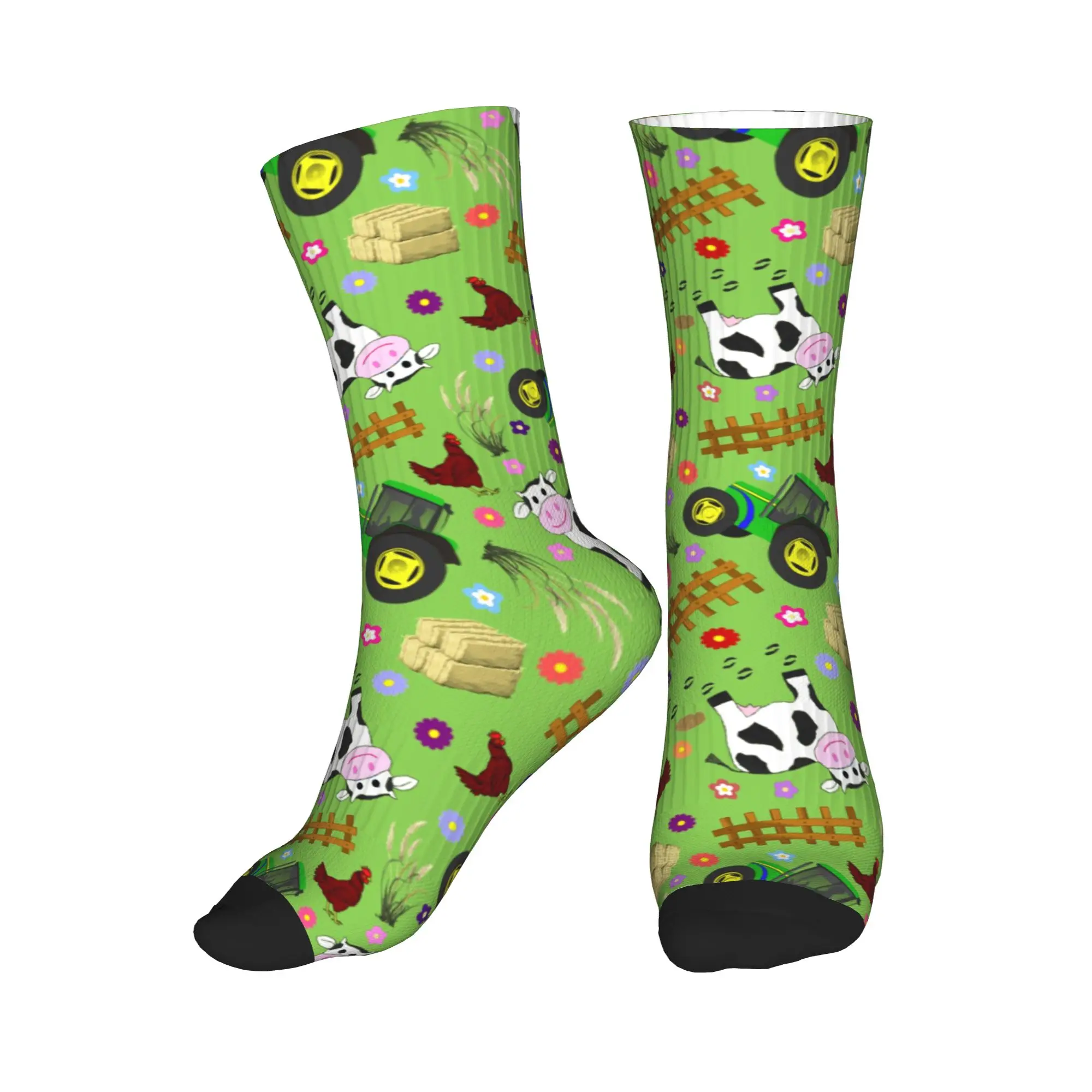 

All Seasons Farmyard Cow and Tractor Sport Middle Tube Socks Super Soft Crew Socks Funny Stockings for Men Women