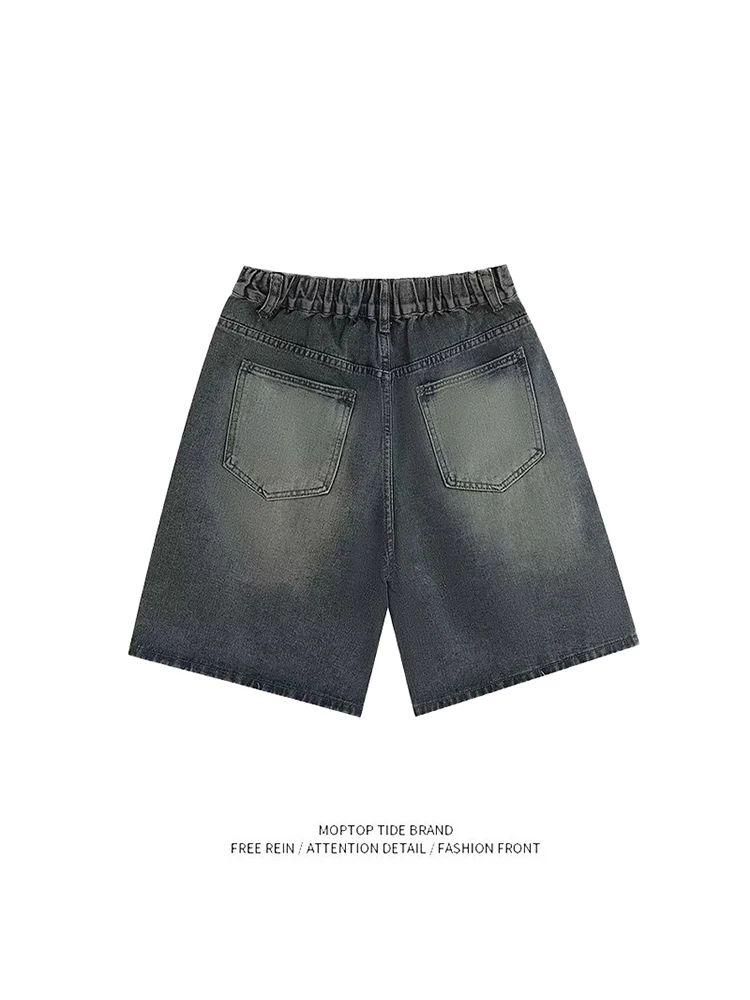Mr. WH Wide Leg Five-Point Retro Denim Shorts Summer Unbranded Trendy Japanese Style Simple Lazy New Model Versatile Casual C...