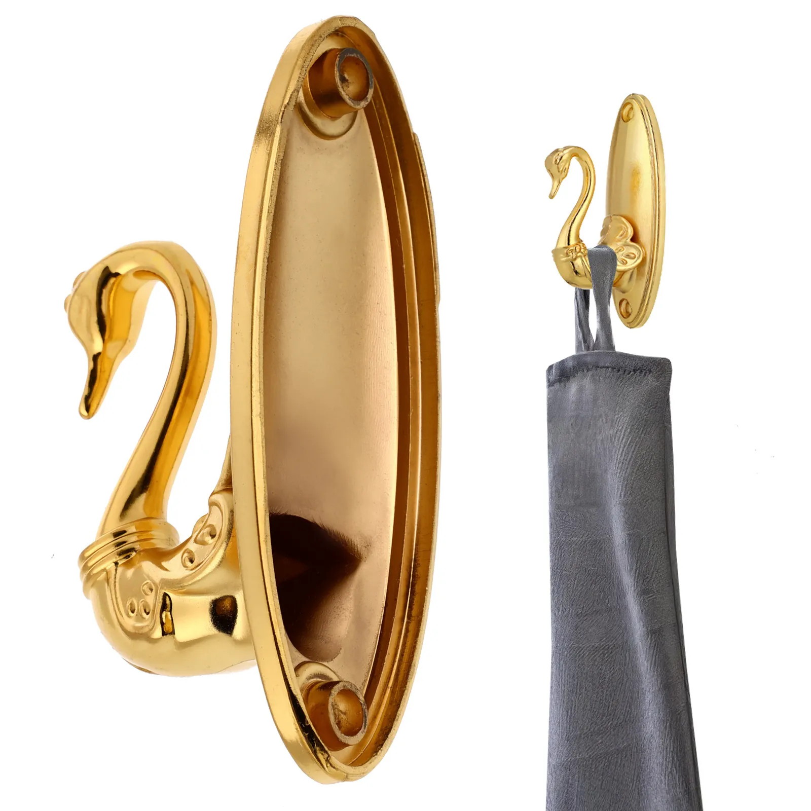 Pair Swan Curtain Hooks Golden Vintage Drapery Holdbacks Tieback Clips Aluminum Alloy Elegant Window Holdback Hooks