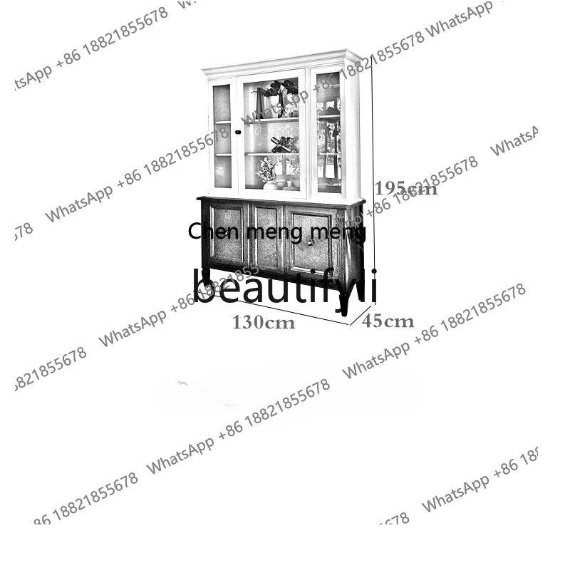 Export French solid wood wine cabinet glass door  against the wall dining side display cabinet light luxury high-end lockerH