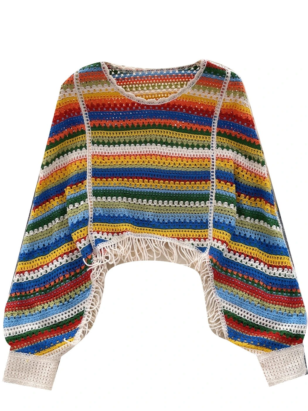 

Summer New Lazy Vaion Sle Knitted Hollow Tassel Design Pure Desire Spicy Girl Loose Long Sve Women's Top