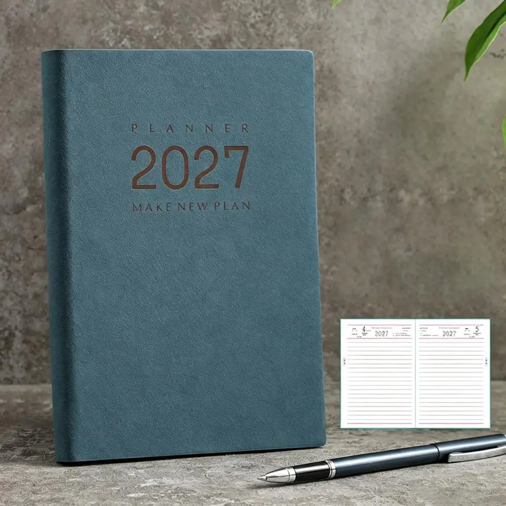 A5 Portable Planner 2027 Monthly Planner Agenda Vintage Sheepskin Texture Cover Notebook Thick Paper Business Office Organizer