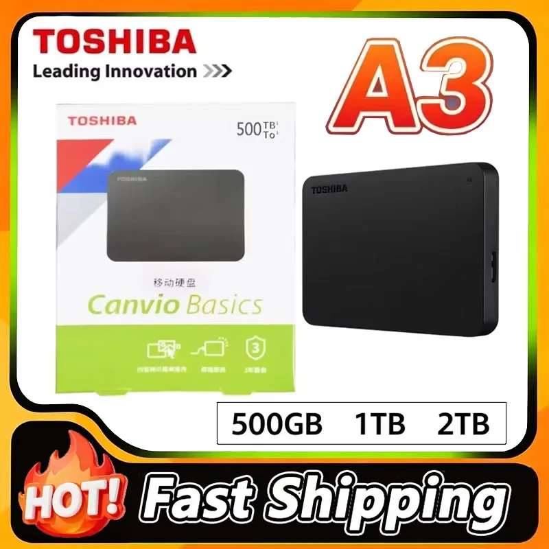 Toshiba 500GB 1TB 2TB Canvio Basics A3 External Portable Hard Drive USB 3.0 Black For Mac Laptop Desktop