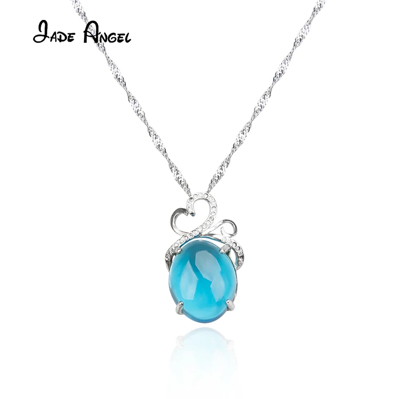 JADE ANGEL Hollowed-out Loving Heart Pendant Inlay Oval Zircon 925 Sterling Silver Necklace for Women Elegant Jewelry Accessorie