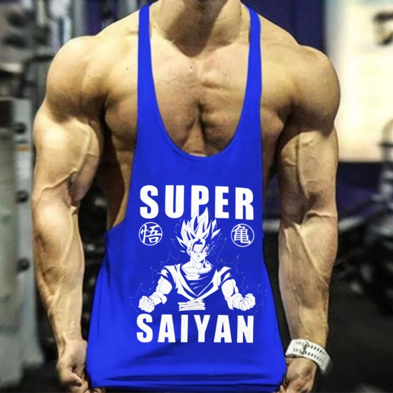 Ärmellose Baumwoll-Fitnessweste Dragon Ball Z, schmaler Herrengurt mit elastischem Rand für bequemes Training und Bodybuilding