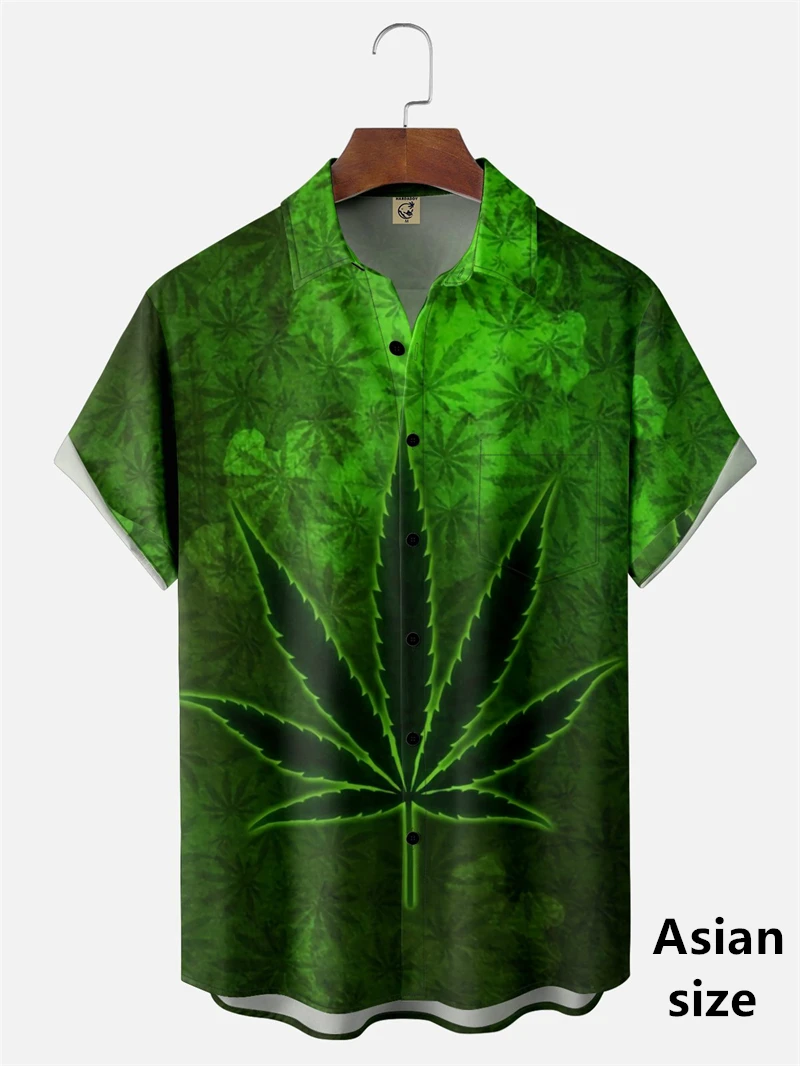 

New Summer Weeds Green Leaves Graphic Hawaiian Shirts Men Women 3D Printed Seaside Casual Holiday Button Lapel Women Blouse
